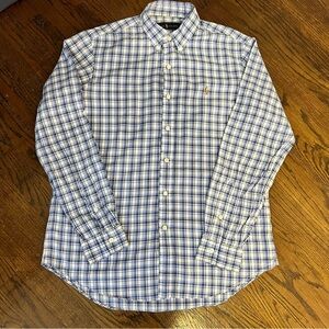 Ralph Lauren Blue and White Plaid Men's Shirt Size M Very Good Condition